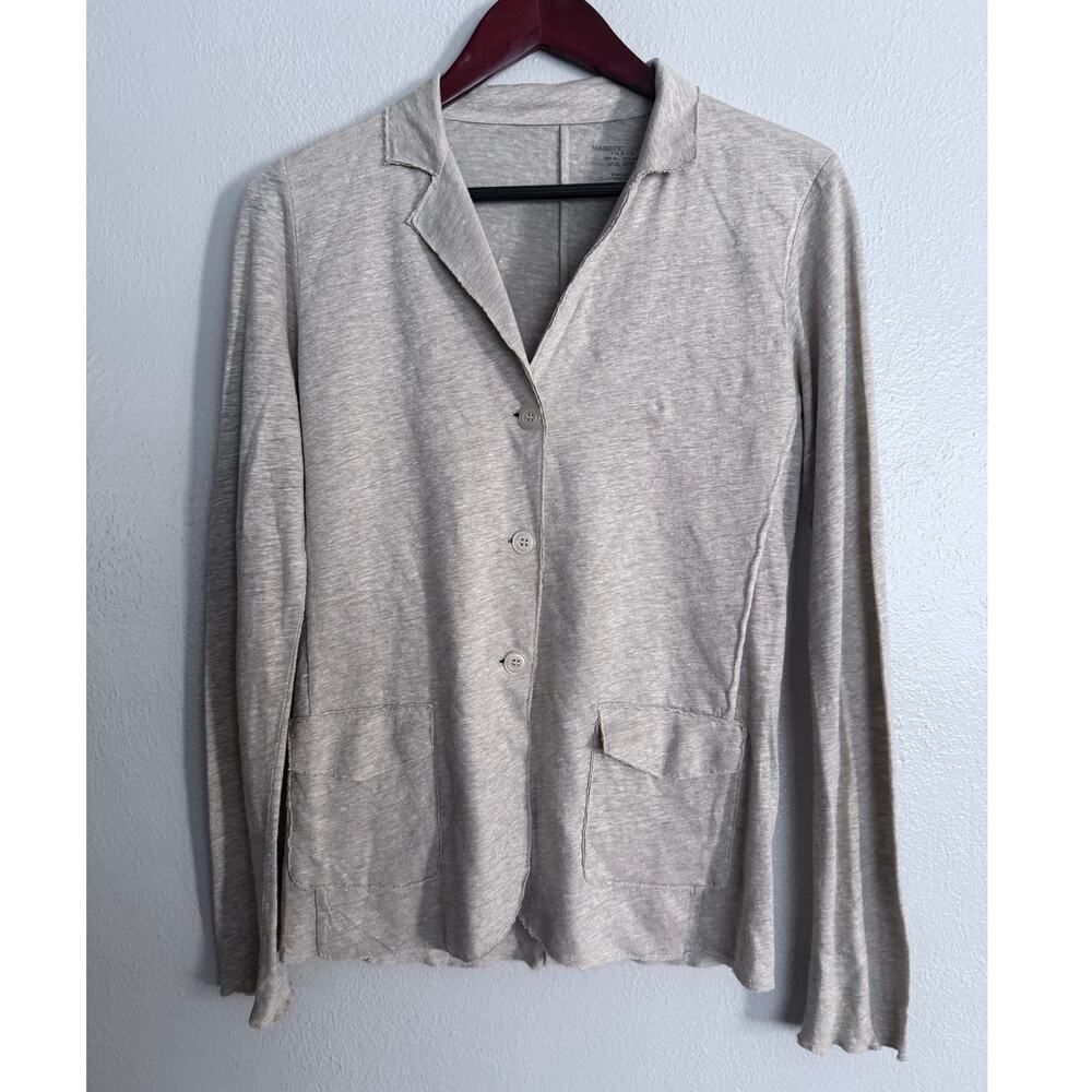 MAJESTIC FILATURES Paris linen silk ecru beige light tan soft touch cardigan top